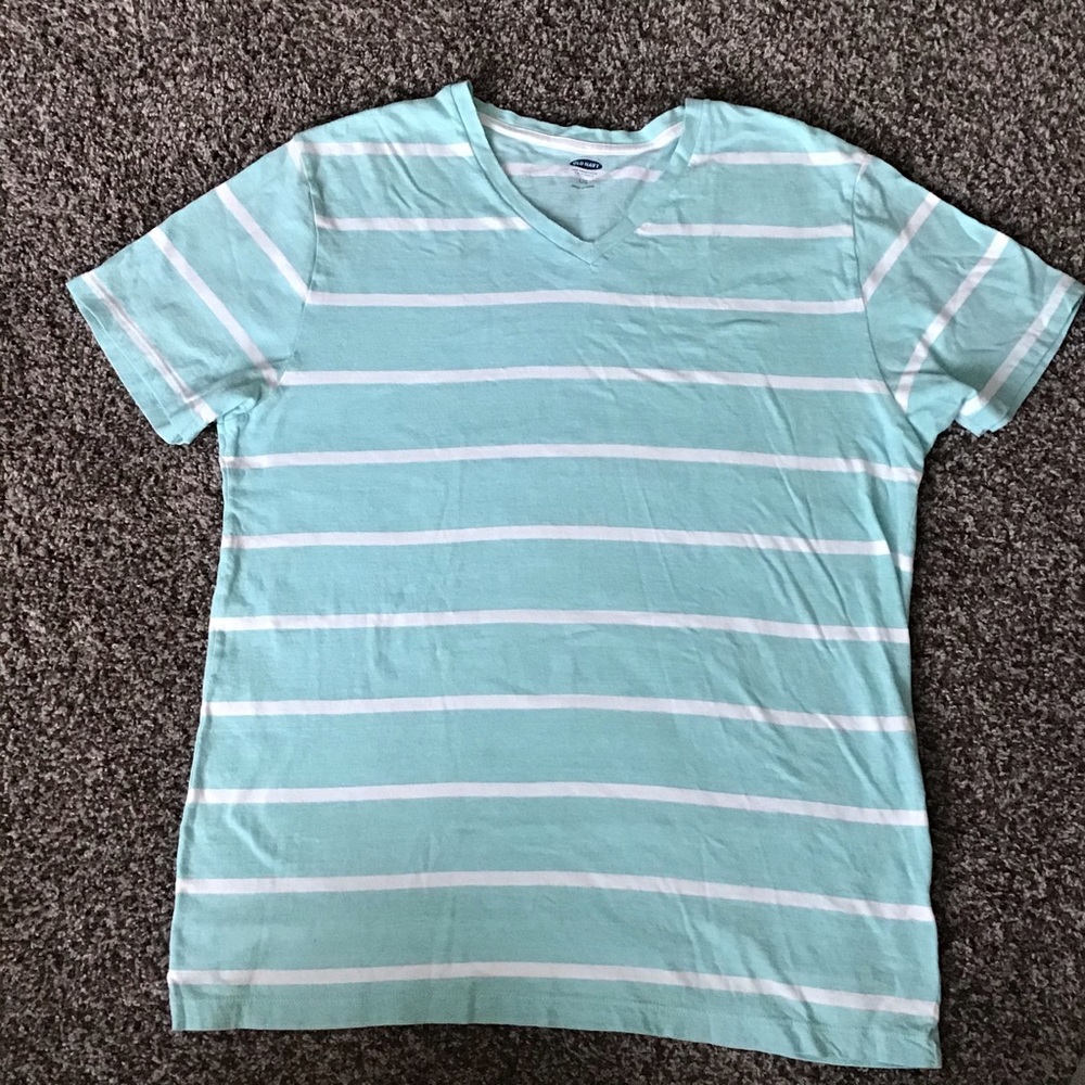 Old Navy Turquoise V-Neck with White Stripes (L)